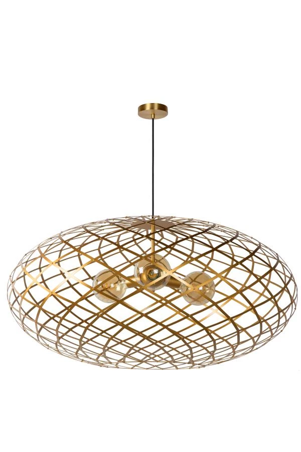 Lucide WOLFRAM - Hanglamp - Ø 100 cm - 3xE27 - Mat Goud / Messing - uitgezet